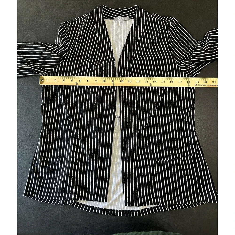 Habitat Clothes to Live In Blazer Women M Black White Striped Pockets Peplum‎